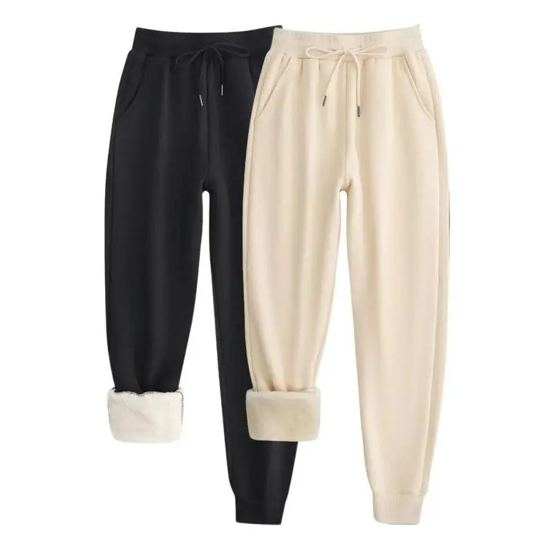 Women's Plain Drawstring Waist Pocket Sweatpants, Casual Soft Comfy Thermal Lined Jogger Pants for Fall & Winter, Women's Trousers for Daily Wear Women's Plain Drawstring Waist Pocket Sweatpants, Casual Soft Comfy Thermal Lined Jogger Pants for Fall & Winter, Women's Trousers for Daily Wear