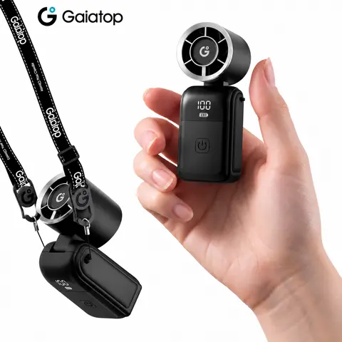 GAIATOP Mini Portable Rechargeable Fan - 15700 RPM Turbo Handheld, 6 Speeds, 15H Battery Life, Digital Display, Foldable USB Rechargeable Travel Fan for Student Carry, Outdoor Use