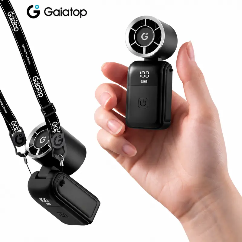 GAIATOP Mini Portable Rechargeable Fan - 15700 RPM Turbo Handheld, 6 Speeds, 15H Battery Life, Digital Display, Foldable USB Rechargeable Travel Fan for Student Carry, Outdoor Use