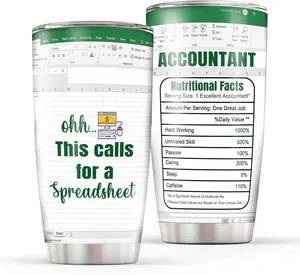 Accountant Spreadsheet Stainless Steel Tumbler Cup, Office Travel Mug, Gift for Accountant, Analyst, Bookkeeper, Coworker, Boss, Desk Coffee Accessory