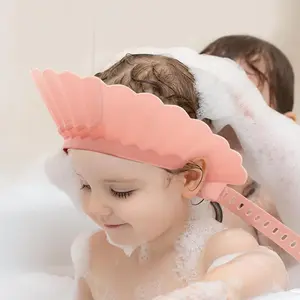 Safe & Comfortable Baby Shower Cap Shield for Toddlers - Pink Adjustable Silicone Bath Hat with Ergonomic Design for Eyes Ears & Face Protection