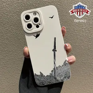 Vintage Aesthetic Sword Pattern Phone Case, Anti-drop Cellphone Protector Case, Total Protective Shockproof Smartphone Cover for iPhone 16 15 14 Pro Max 13 12 11 X XS Plus shockproof protection cover cellphone protective smart Casing Ivory White Durable