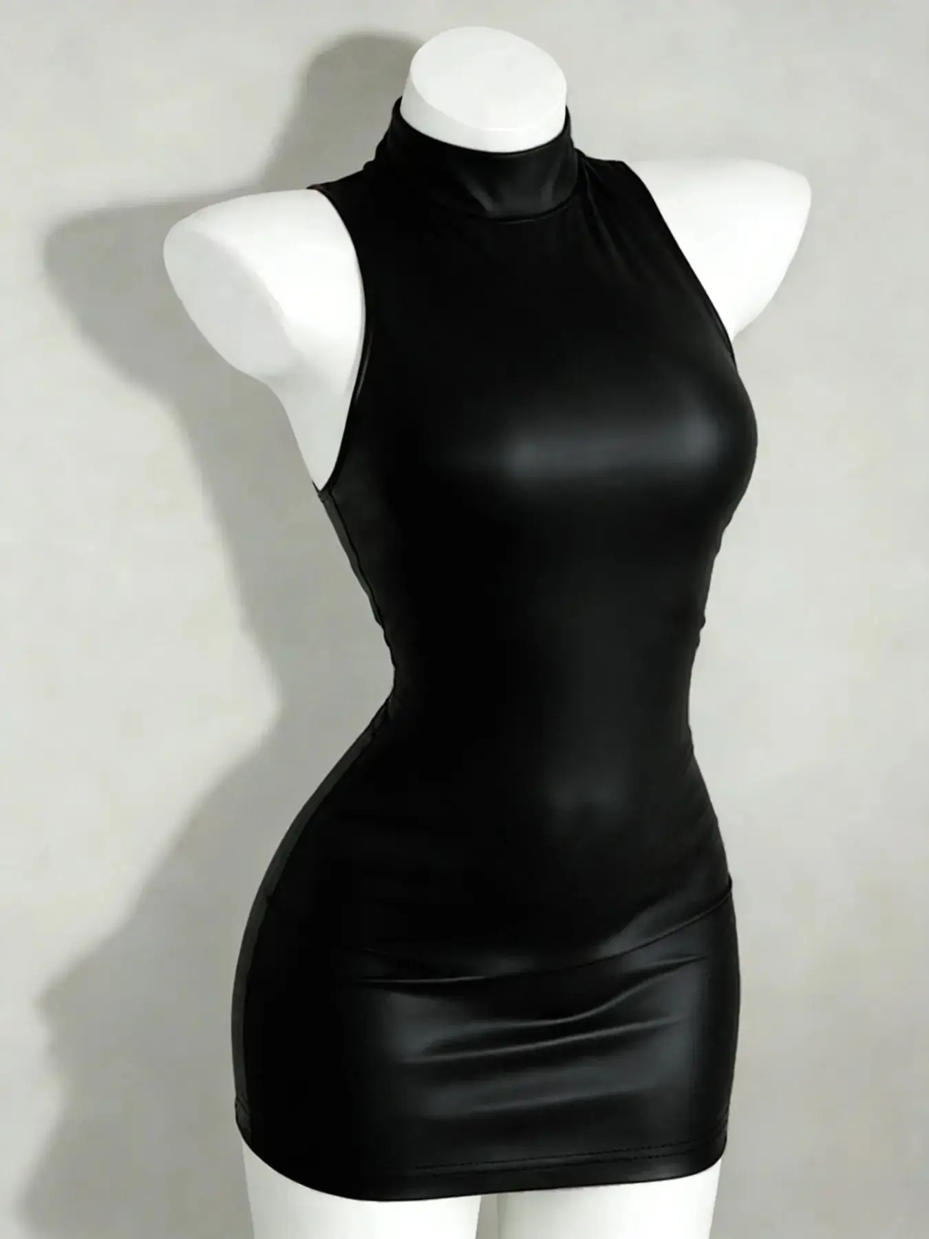 Women's Sleeveless Leather Mini Dress, Bodycon Sexy Tight Fit, Nightclub Party Short Evening Gown, Trendy and Stylish, Dresses for Party
