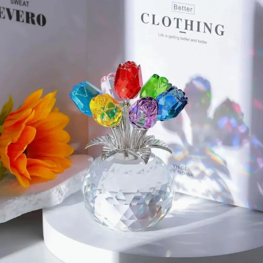 Colorful Artificial Rose Bouquet, Anniversary Mother's Day Father's Day Christmas Valentine's Day Grandparents' Day Crystal Rose Gift
