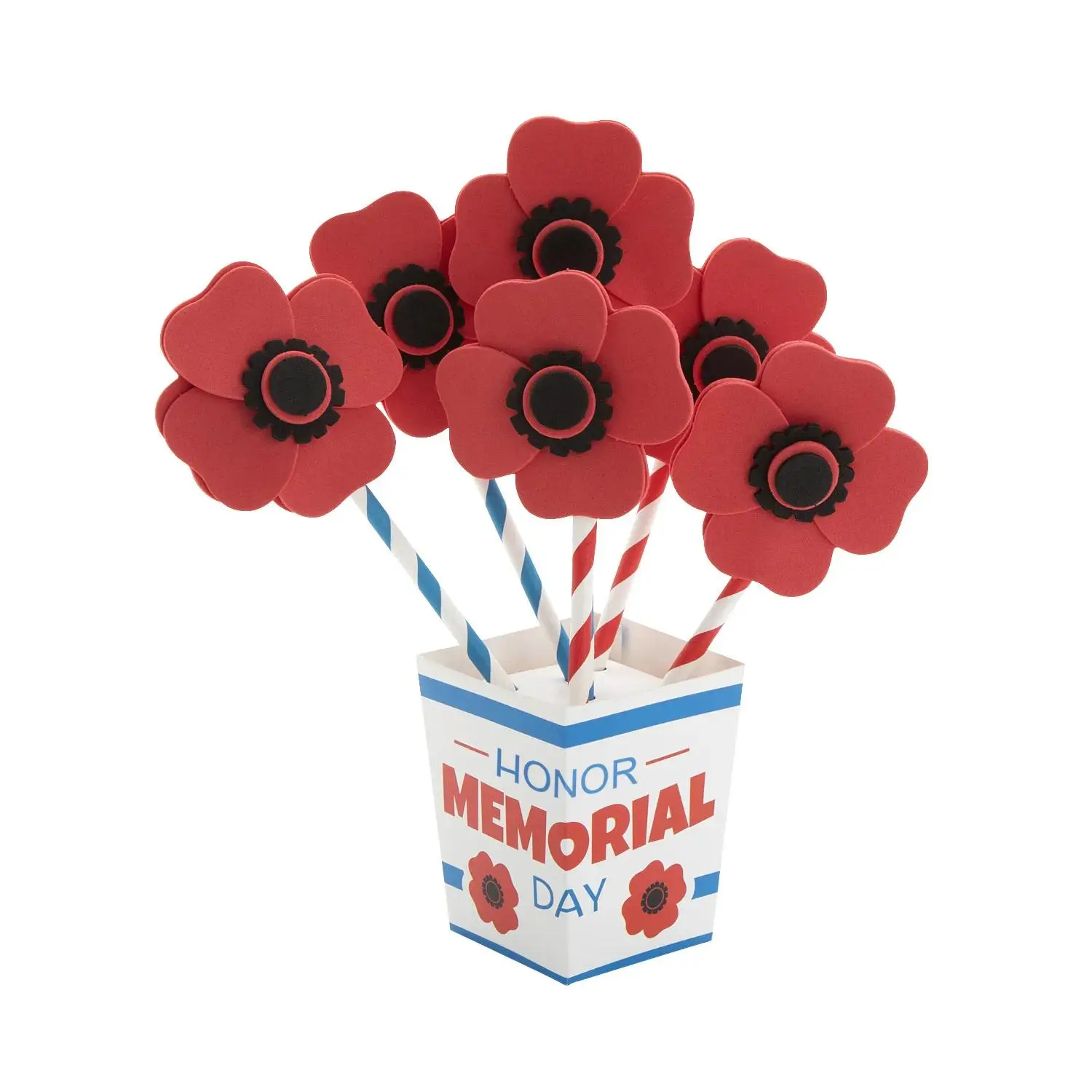 MEMORIAL DAY STRAW POPPY BOUQUET CK-12, Craft Kits, 12 Pieces