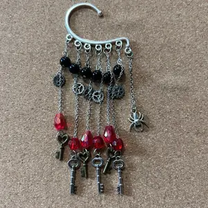 Ear Cuff Maid to Slip Over Your Ear and Dangle with Red Beads and Key Charms for Stylish Earring Options