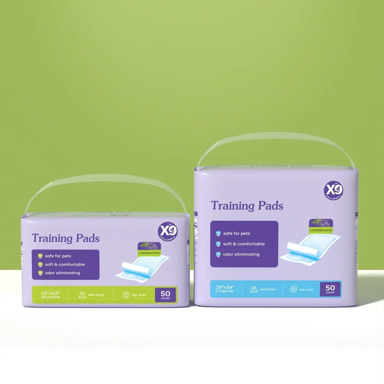 X9 Lavender Scent Disposable Underpads, 50 Count Super Absorbent Leak-Resistant Bed and Pet Training Pads, Quick-Dry Multipurpose Protection for Adults, Seniors, Puppies, Dogs, Cats, Beds, Furniture, Floors and Travel, 2 Size Options