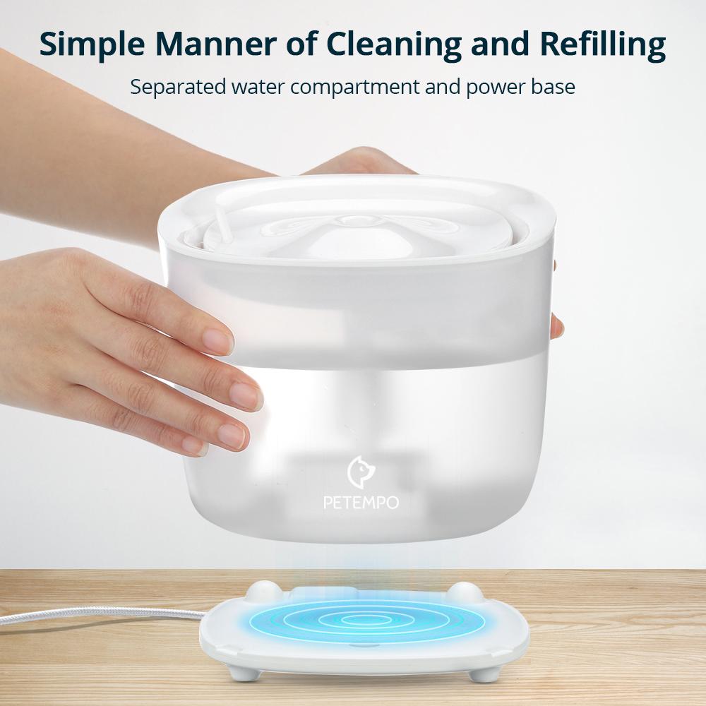 PETEMPO Cat Water Fountain, with Wireless Pump and 2 Flow Modes, 2L Capacity for Cats and Dogs