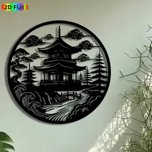 1pc Japanese Pagoda Metal Wall Art, Zen Temple Statue Mural, Artistic Metalwork, Intricate Craftsmanship, Perfect for Chinese New Year, Housewarming Decor, Perfect for Living Room Patio Wall Studio Decor, Ideal Gift for Asian Culture Enthusiasts.