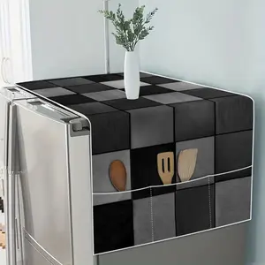 1 piece of square texture digital print pattern of all seasons universal refrigerator cover, the cover with storage function is suitable for the refrigerator, to solve the storage problem, suitable for kitchen, home decoration, exquisite life