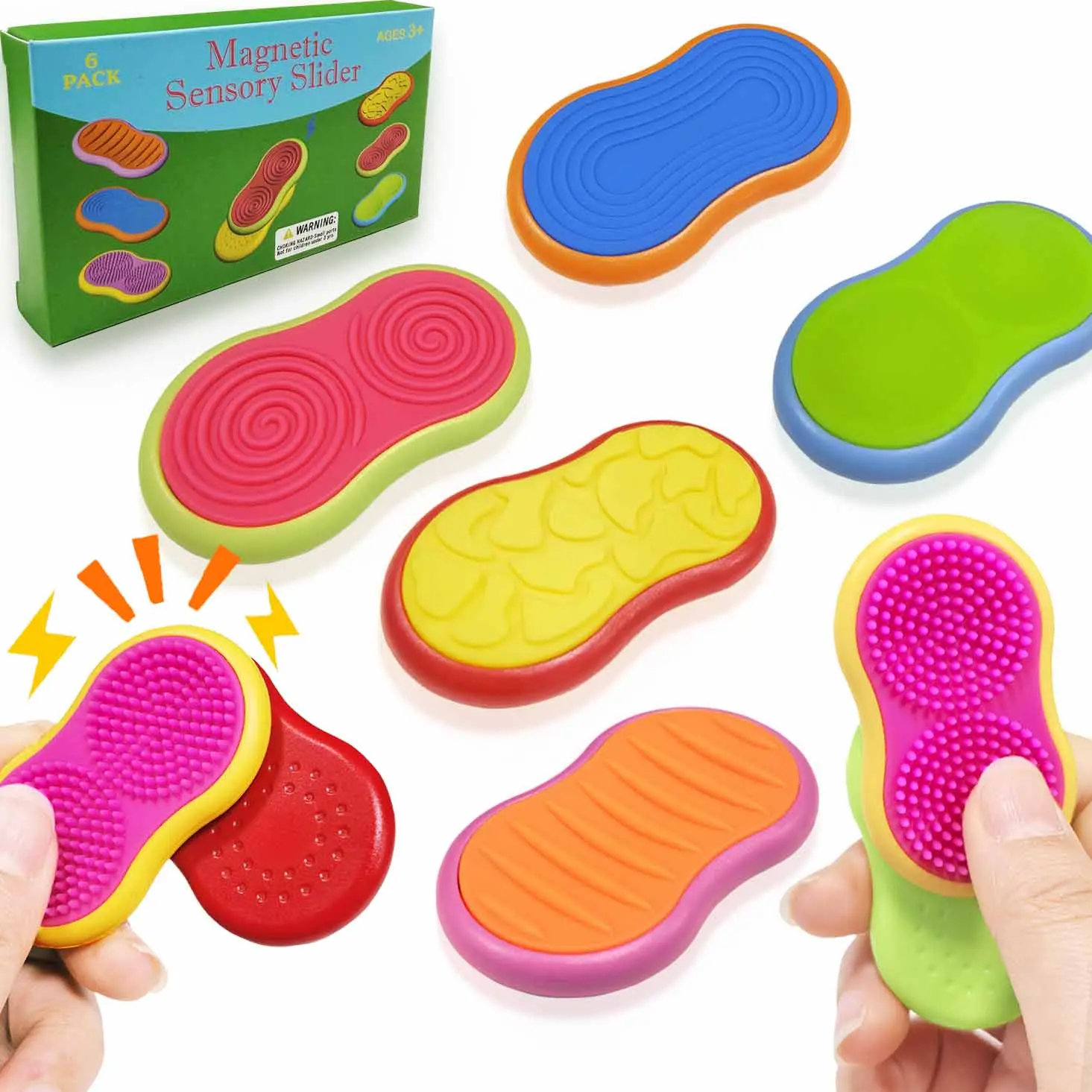 6pcs Sensory Stress Relief Magnetic Toys, Textured Silicone Sliders, Decompression Sensory Fidget, Anxiety Relief, Fun Desk Accessories, Ideal for Adults & Travel, Stress Relief Fidgeting