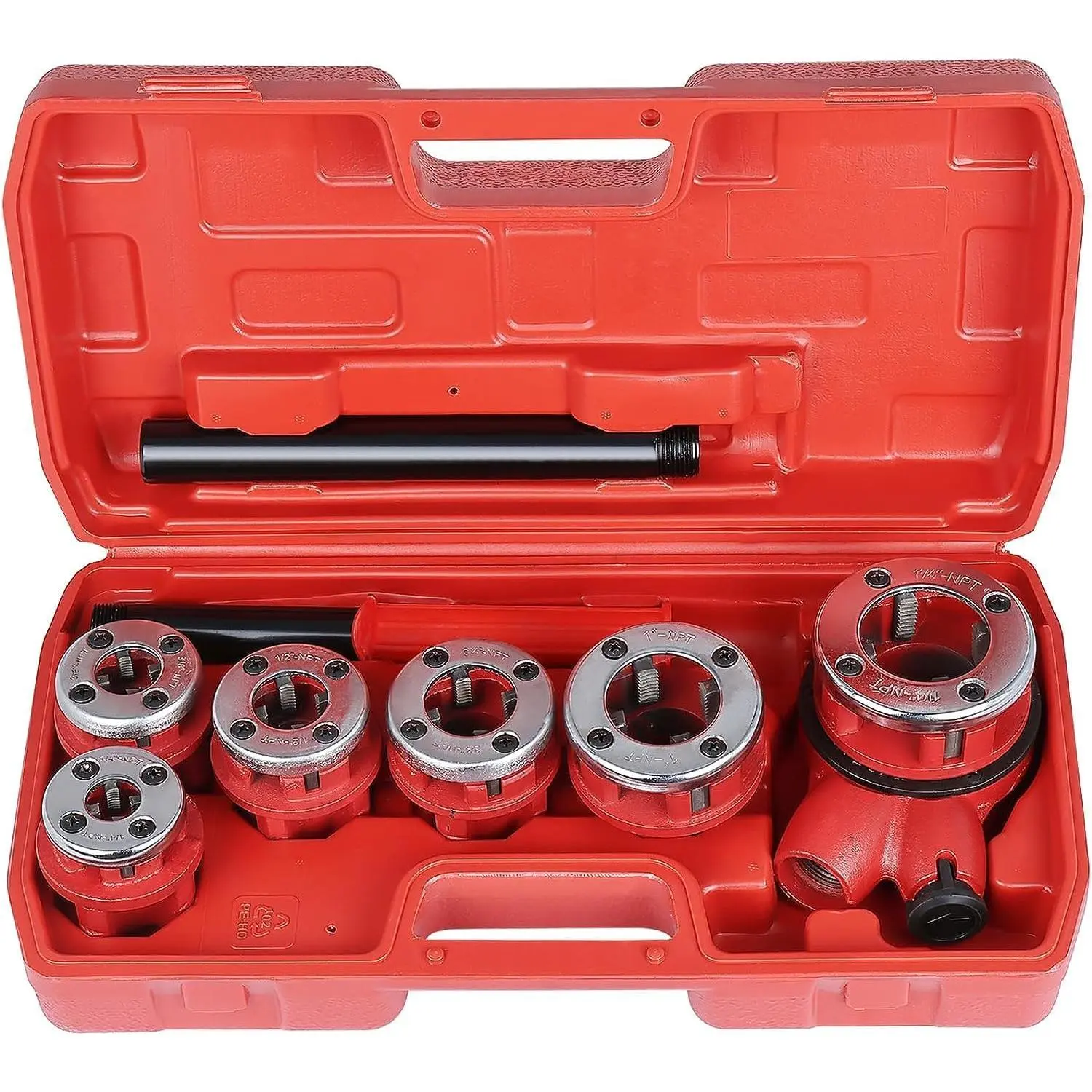 Ratchet Pipe Threader Kit, Manual Ratcheting Pipe Threading Tool with Handle Ratchet, 6 Dies - 1/4" 3/8" 1/2" 3/4" 1" 1-1/4"