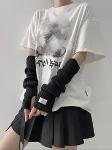 Women's Fabric Label Decorated Cuff Sleeves, Punk Rock Y2K Style, Perfect for Daily Use & Outdoor Activities, Ideal Halloween Accessory