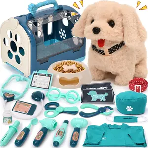 22Pcs Dog Toys for Kids Doctor Kit, Walking Barking Electronic Interactive Stuffed Dog Vet Kit Costume Pretend Play Puppy Pet Care Veterinarian Playset, Gifts for Kids Girls 3 4 5 6+ Year Old
