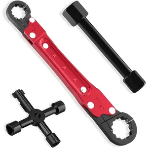 Plumbing Tools Angle Stop Wrench Kit - 3-Piece Plumber Tool Set with Compression Sleeve Puller & 4-Way Sillcock Key - Fits 3/8" & 1/2" MPT Ferrule Removal Tool for Tight Spaces Under Sink