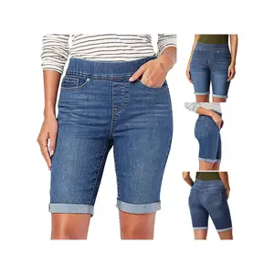Mid-rise stretch denim capris — new women’s casual shorts with rolled hems