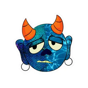 Blue Grumpy Devil Face Sticker | Kiss-Cut Vinyl Sticker