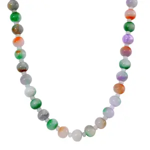 Multi Color Jade 590.00 ctw Carved Beaded Necklace in 14K Yellow Gold Over Sterling Silver 20 Inches