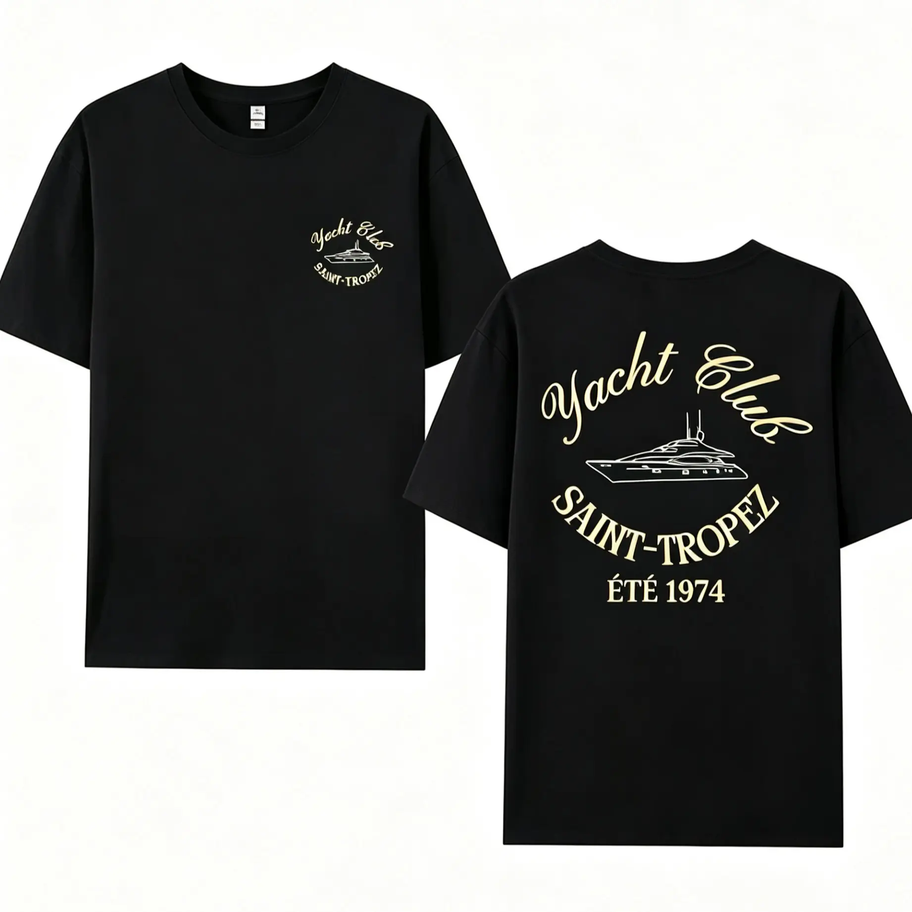Saint-Tropez Yacht Club Été 1974 Double Sided T-Shirt Vintage French Yacht Graphic Oversized Short Sleeve Tee Luxury Coastal Vacation Cotton Top