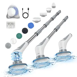 PRASKY Electric Spin Scrubber Cordless IPX8 Shower Scrubber with 9 Replacement Heads 4 Layers Two-Speed Expandable Rotary Brush for Bathrooms Kitchens Bathtubs Tiles Windows Home Cleaning Accessories Appliance Household Items Portable Durable