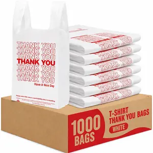 TP HTown 1000 Count Heavy Duty White Thank You T-Shirt Bags 11.5x6.5x22 In, Strong Disposable Carry Bags for Grocery, Retail, Takeout, and Food Service Use