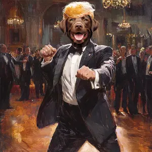 Presidential Victory Dance - Meme Portrait - Funny Artwork for Your Wall - Custom Pet Portrait with Rich Brushstrokes - 8" x 10" or 11" x 14" Options - Pet Star Portraits