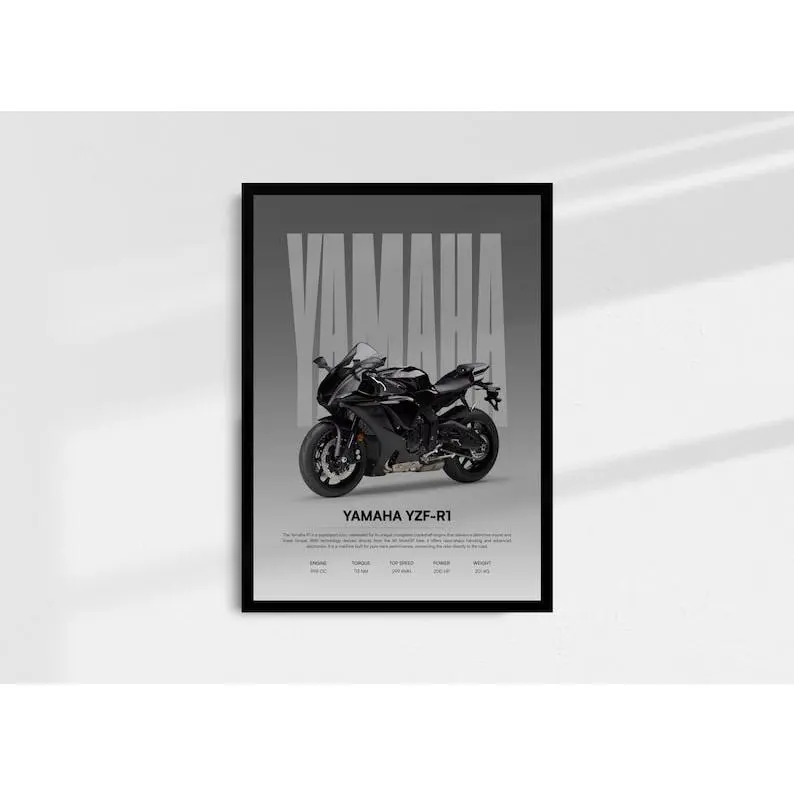 Yamaha YZF-R1 Motorcycle Poster, Sportbike Wall Art, Biker Gift, Product without frame