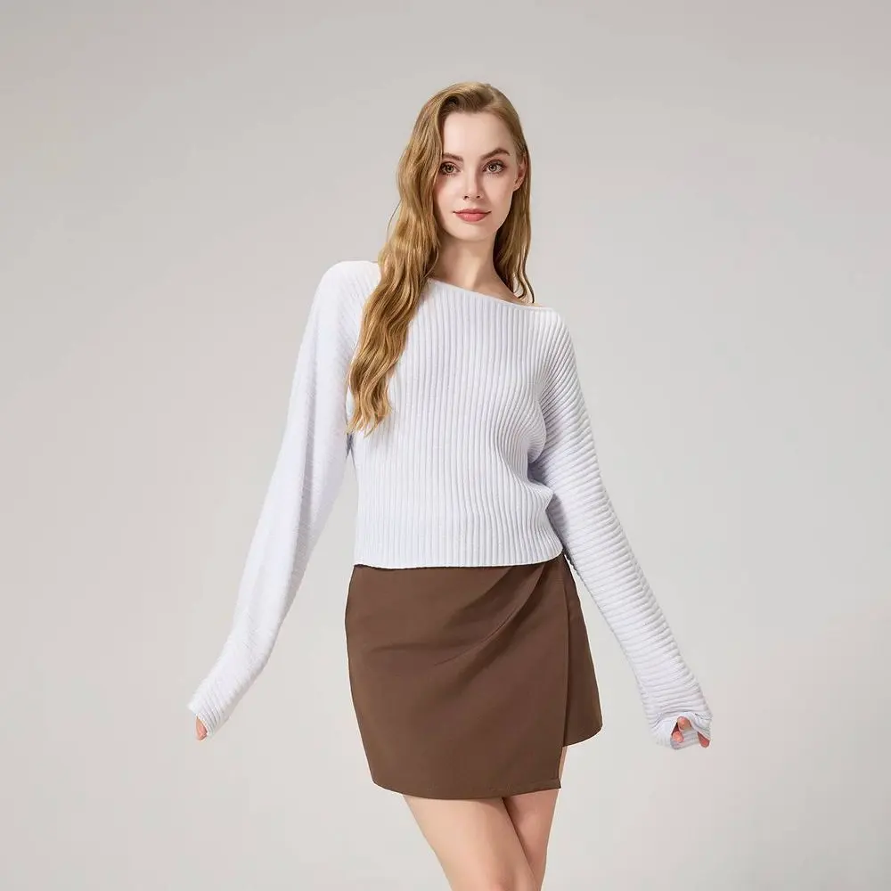 Women's Long Sleeve Ribbed Boat Neck Sweater - A New Day Pearl XS/S