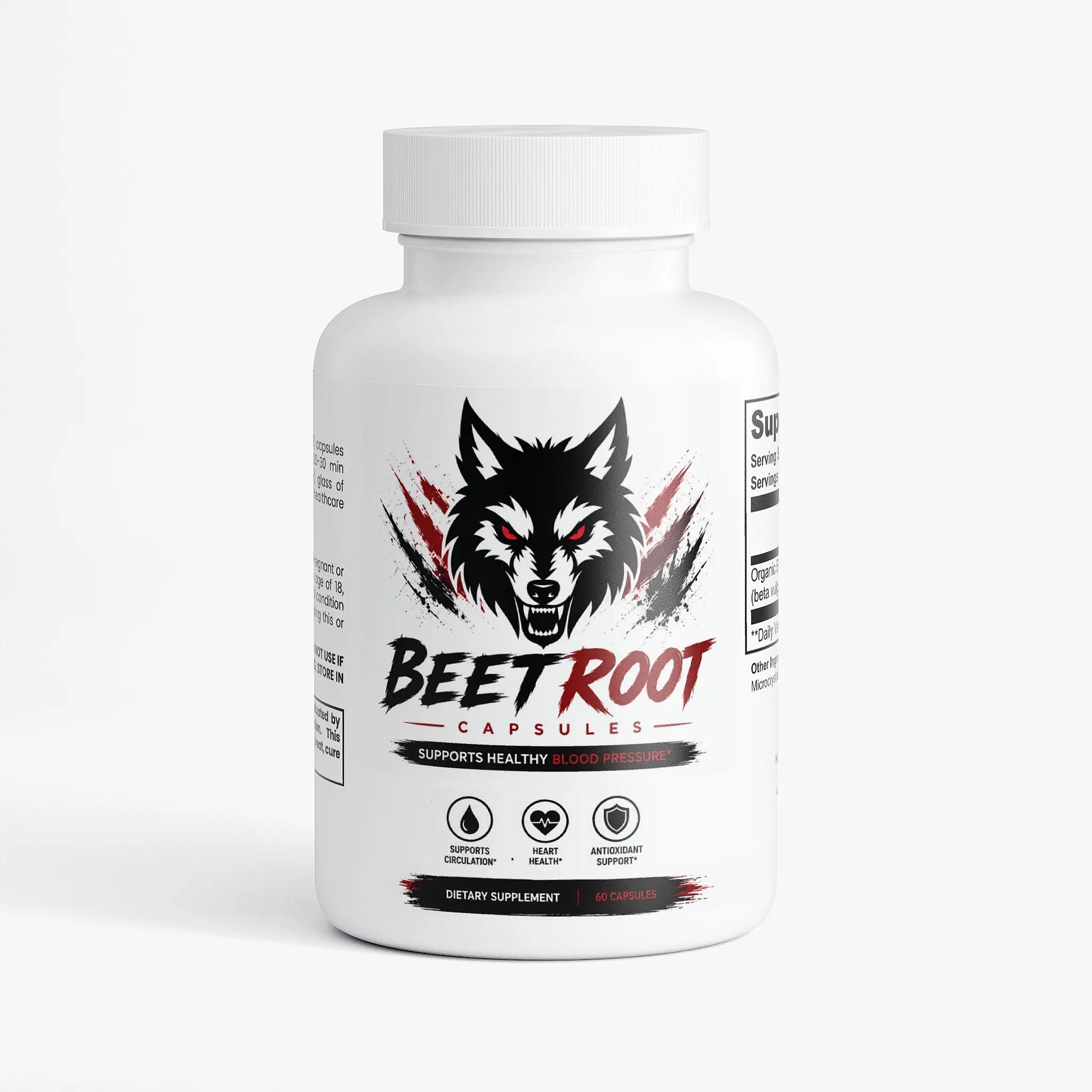 Organic Beetroot Capsules - 60 Count, USA-Made Dietary Supplement with Beetroot Powder for Nitric Oxide Production, Blood Pressure Support, and Fitness, Edible