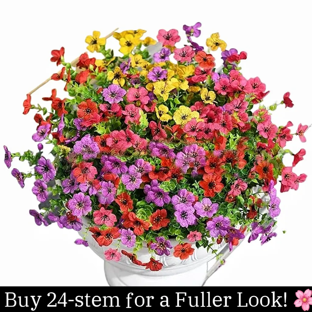 Artificial Flower (12/24pcs/set),faux flower， UV Resistant Colorful Fake Flower, Decorative Bouquet for Home Decor Garden Party Wedding Decor