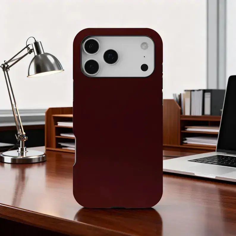 Dark Burgundy Matte Protective Phone Case - Solid Minimalist Elegant Core Vibe, Tough Bumper, Custom Fit for iPhone 17/16/15/14/13/12/11 Pro Max Plus, Smartphone/Cellphone/Handheld Devices Cover with Resistance, Perfect Gift, Casing