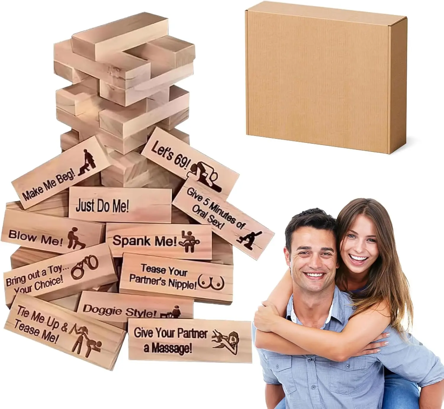 48-Piece Naughty Block Tower Game for Couples Fun Wooden Date Night Challenge Stacking Game with Explicit Challenges