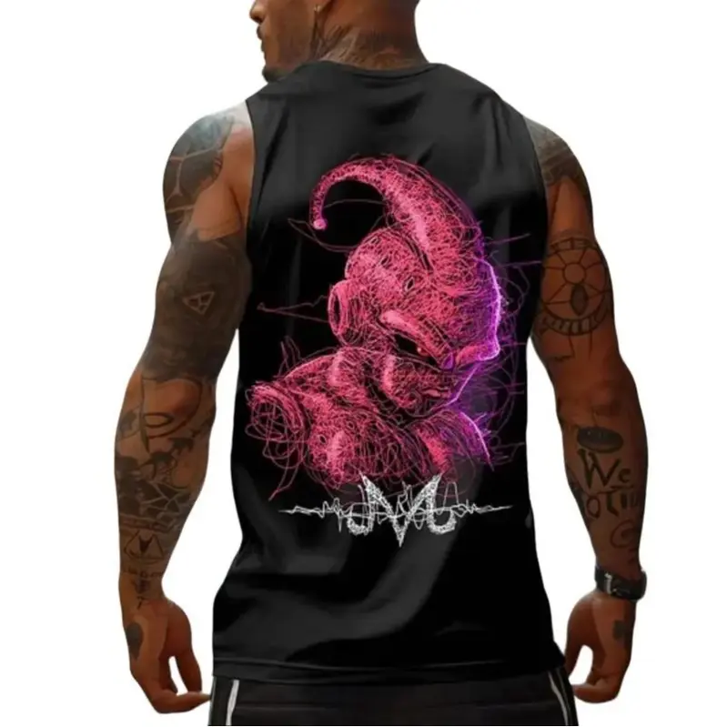 Dragon Ball Z Majin Buu Electric Neon Art Tank Top – 100% Cotton Sleeveless Shirt for Men & Women, Anime Workout & Streetwear Style