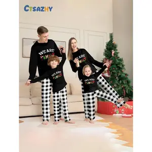 Family Christmas Pajama Set, Top with We Are Family Print, Classic Plaid Pants, Soft Fabric, Cozy Holiday Sleepwear