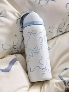 Chic Pastel Blue Owala Water Bottle with Delicate Ribbon Print – Stylish, Minimal, and Perfect for Everyday Hydration 24/32oz