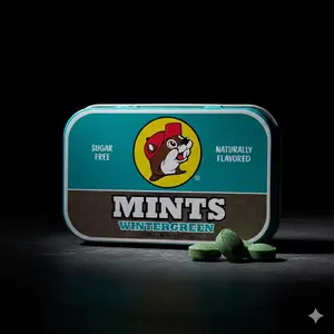 Buc-ee's Wintergreen Mints - Travel-Friendly Tin with Iconic Logo, Sweet Long-Lasting Flavor, Fresh Breath, Satisfying Candy Snack for Buc-ee’s Fans, Cans for Cupboard Storage, Stay Fresh on the Go