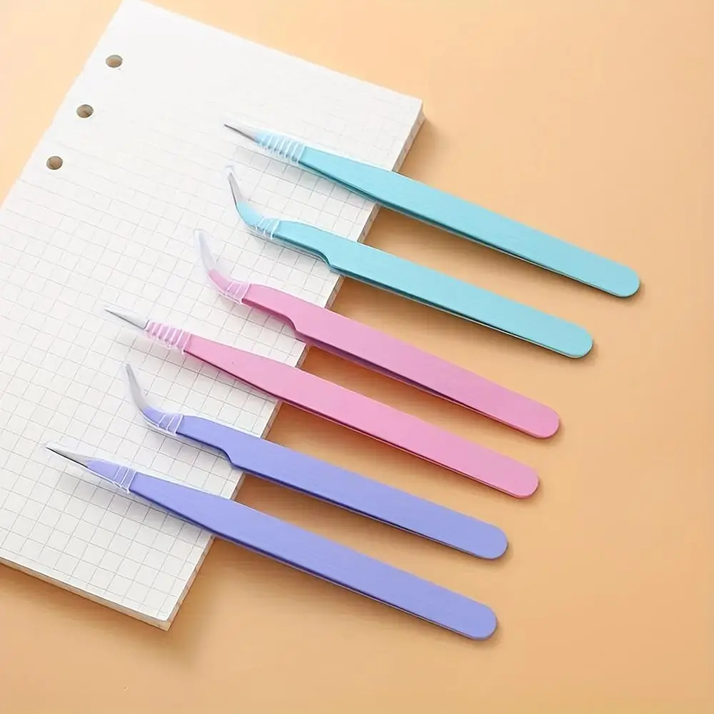 Random Color Straight & Curved Pointed Tweezers, 2 Counts/set Diamond Arts Colorful Painting Tool, DIY Needlework Tool