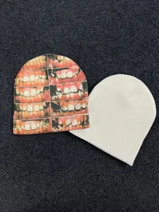 Vintage Print Knit Hat, Y2K Fashion Warm Winter Accessory, Casual Retro Style, 1 Piece, Perfect for Fall & Winter, Beanie Fitted