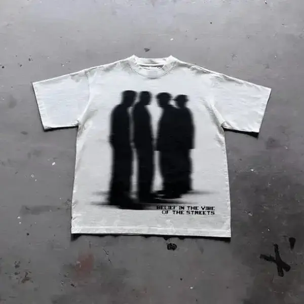 Street Atmosphere Virtual Shadow Characters Shadow Graphic Cotton T-Shirt, grunge y2k emo scene tapout goth amity affliction style clothes, Unisex T-shirt Crewneck Casual Tee Womenswear