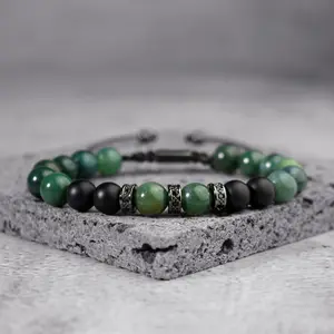 Triple Protection Natural Stone Bracelet Moss Agate Black Onyx 8mm Beads Bracelet Magnetic for Men Women Adjustable Jewelry Stack Bangle