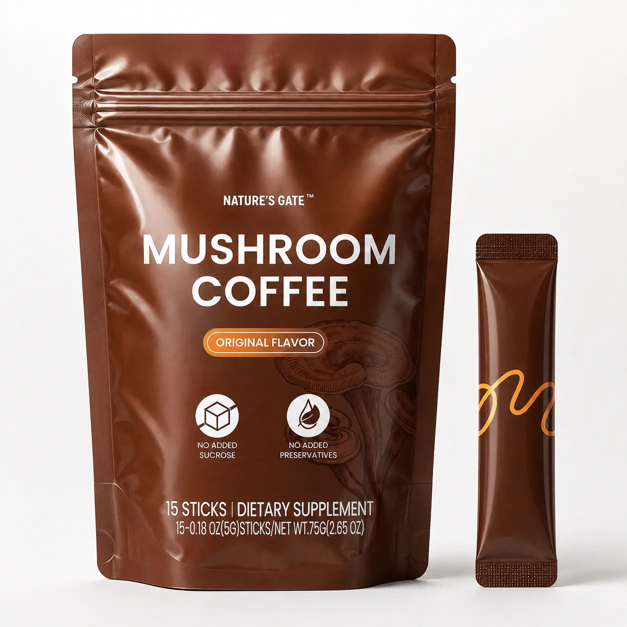 Adaptogen Reishi Blend Powder Supplement - Prop 65 Safe Coffee Alternative Drink Mix, Supports Cognitive Function, Energy Boost, Balance