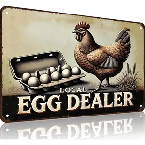 Local Egg Dealer Vintage Chicken Metal Sign 8x12in, Retro Farm Fresh Eggs Wall Decor, Rustic Hen & Egg Carton Art for Farmhouse Kitchen, Chicken Coop, Barn, Backyard, Funny Gift for Poultry Farmers