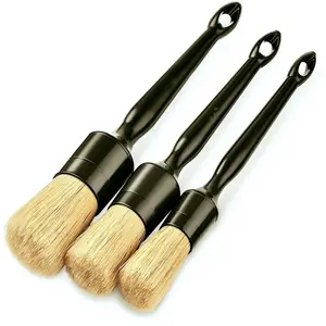 3-Piece Car Detail Brush Set, Pig Hair Brushes for Dashboard Cleaning, Gap Air Vent Dust Cleaner, Interior Detailing Tool, Car Detailing Tools