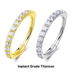 BODY FREEDOM Titanium Clear Micro Gem Hinged Nose Hoop Hypoallergenic Sparkling Design for Sensitive Skin