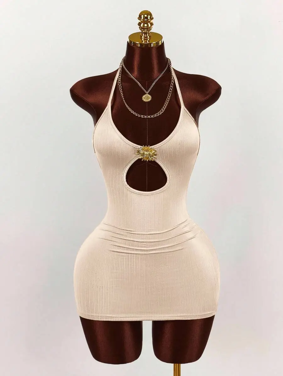 chinese dress ladies Monnie Draped Open-Back A-Line Mini Dress in Chocolate Brown main image 0