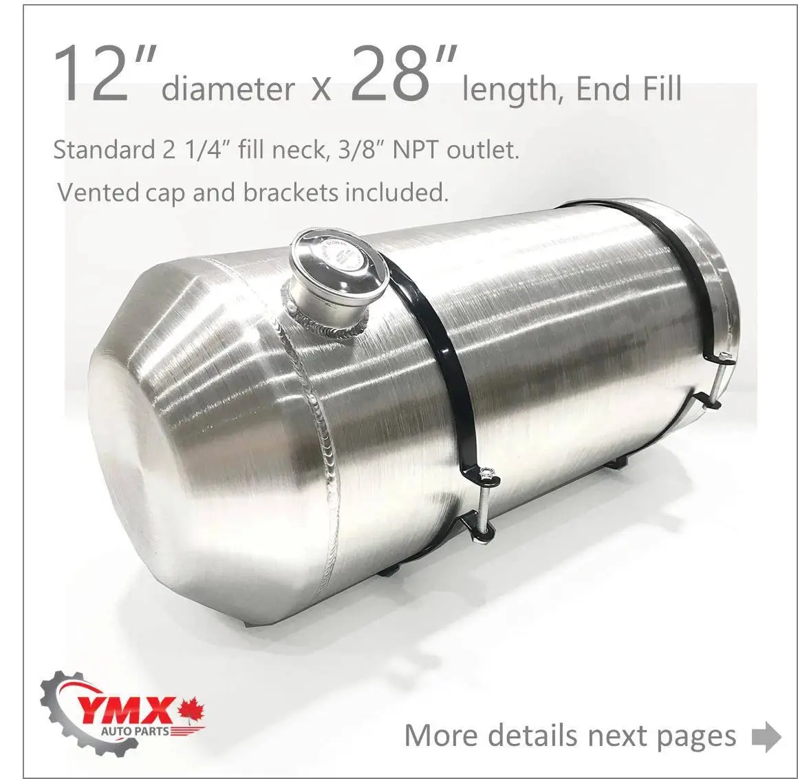 M291 JSD Aluminum Spun Fuel Tank 12x28 End Fill 13.5 Gallon 1/4'' NPT
