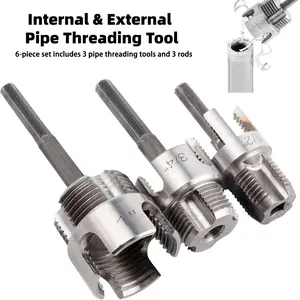 3-Piece Heavy-Duty Alloy Pipe Thread Tool Set, 1/2", 3/4", 1" Internal/external Threads, Compatible with Drills, DIY & Professional Use, Pipe Threader Kit