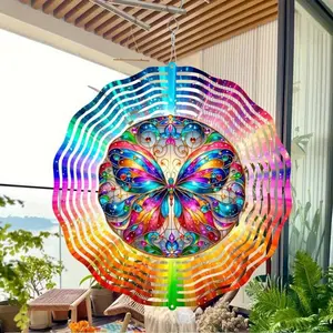 10 Inch Boho Butterfly Wind Spinner - Rainbow Stained Glass Wind Chime for Garden, Patio & Home Decor...