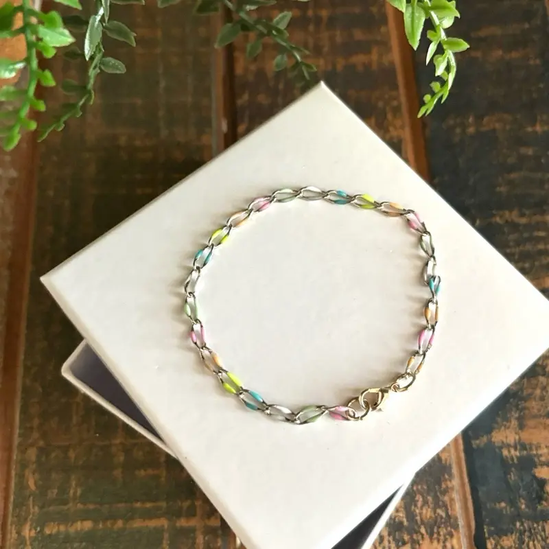 Silver Multicolor Chain Bracelet Stainless Steel Fashionable Jewelry for Women