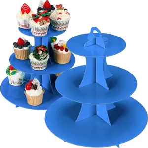 2 count 3-Tier Cupcake Stand, Cake Stand holder, Tiered DIY Cupcake Stand Tower for Dessert Table Displays, Birthday Theme Party Favors Decoration, Floral  Party, 12" W x 12.8" H, Blue